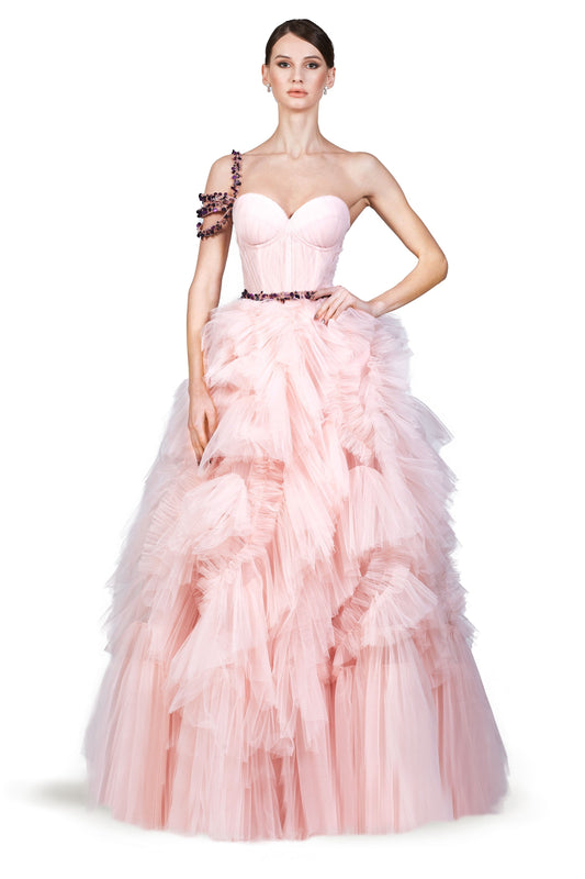 Embellished Ruffled  Gown