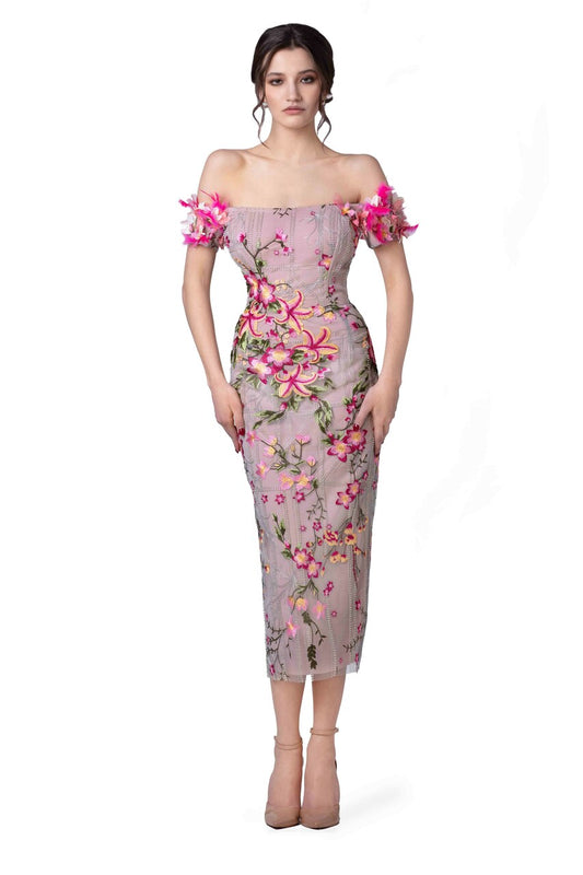 Off Shoulder Fitted Midi Dress