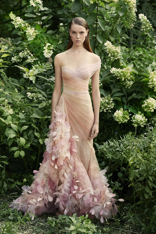 Illusion Off Shoulder  Petal Gown