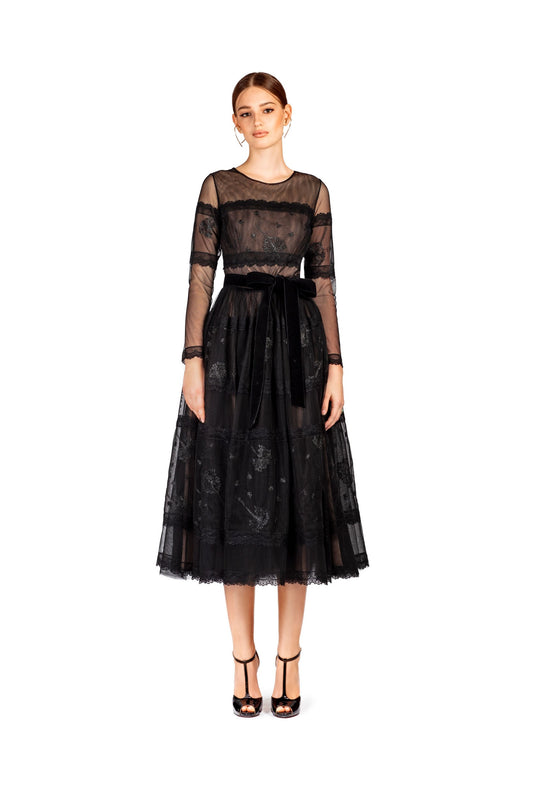 Long Sleeve Black Midi Dress