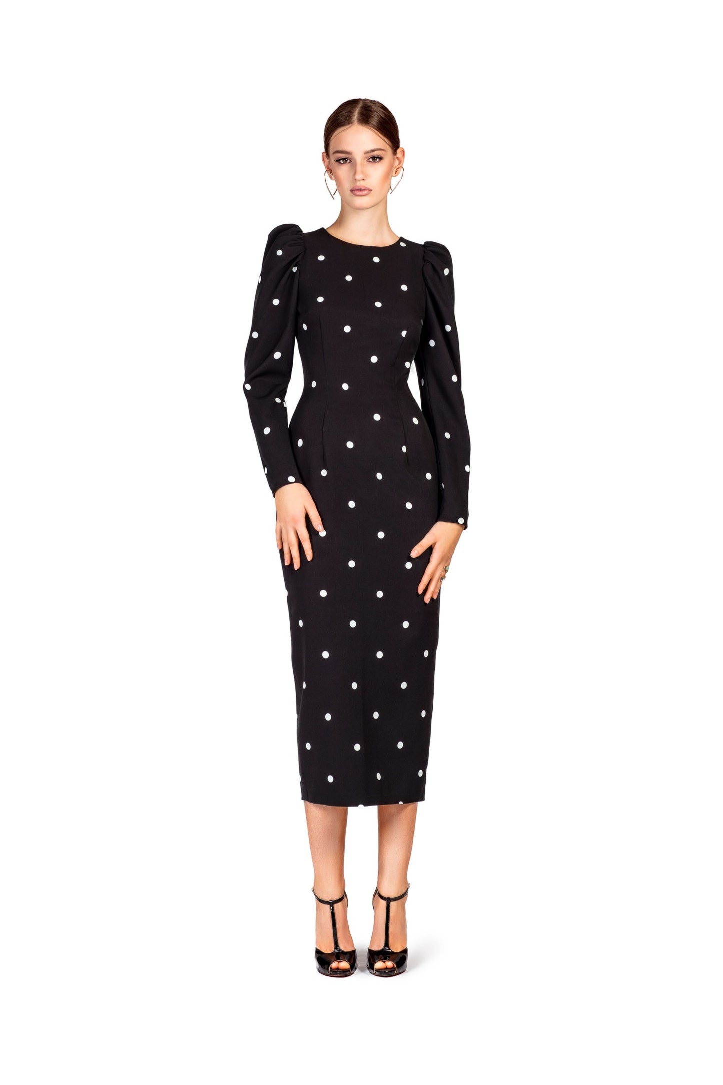 Long Sleeve Dot Midi Dress