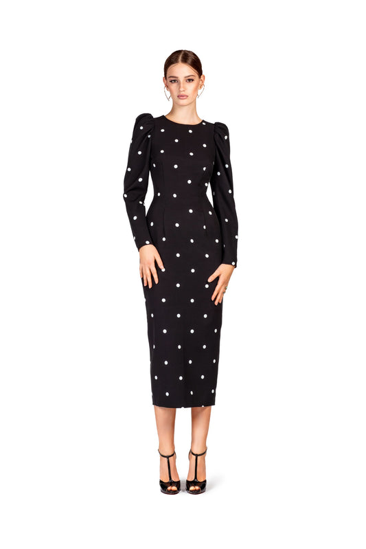 Long Sleeve Dot Midi Dress