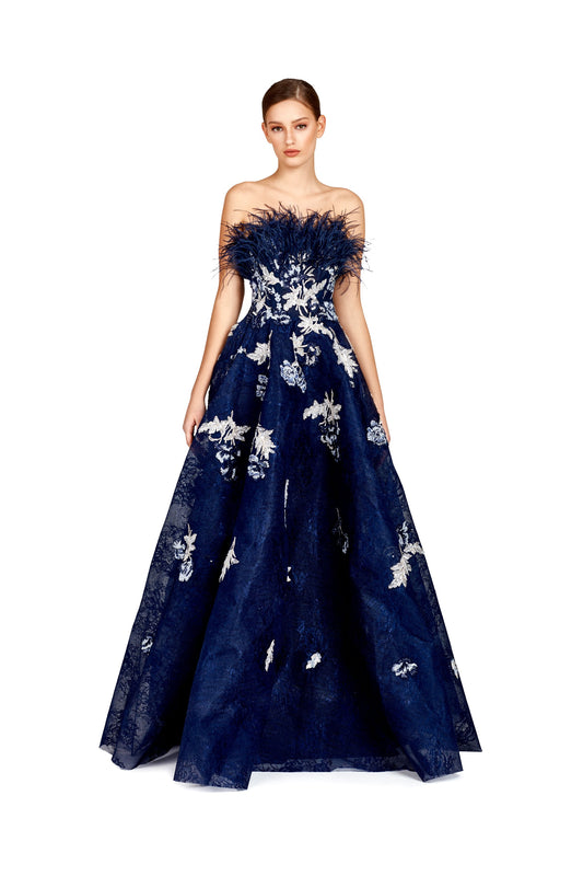 Floral Strapless A-Line Gown