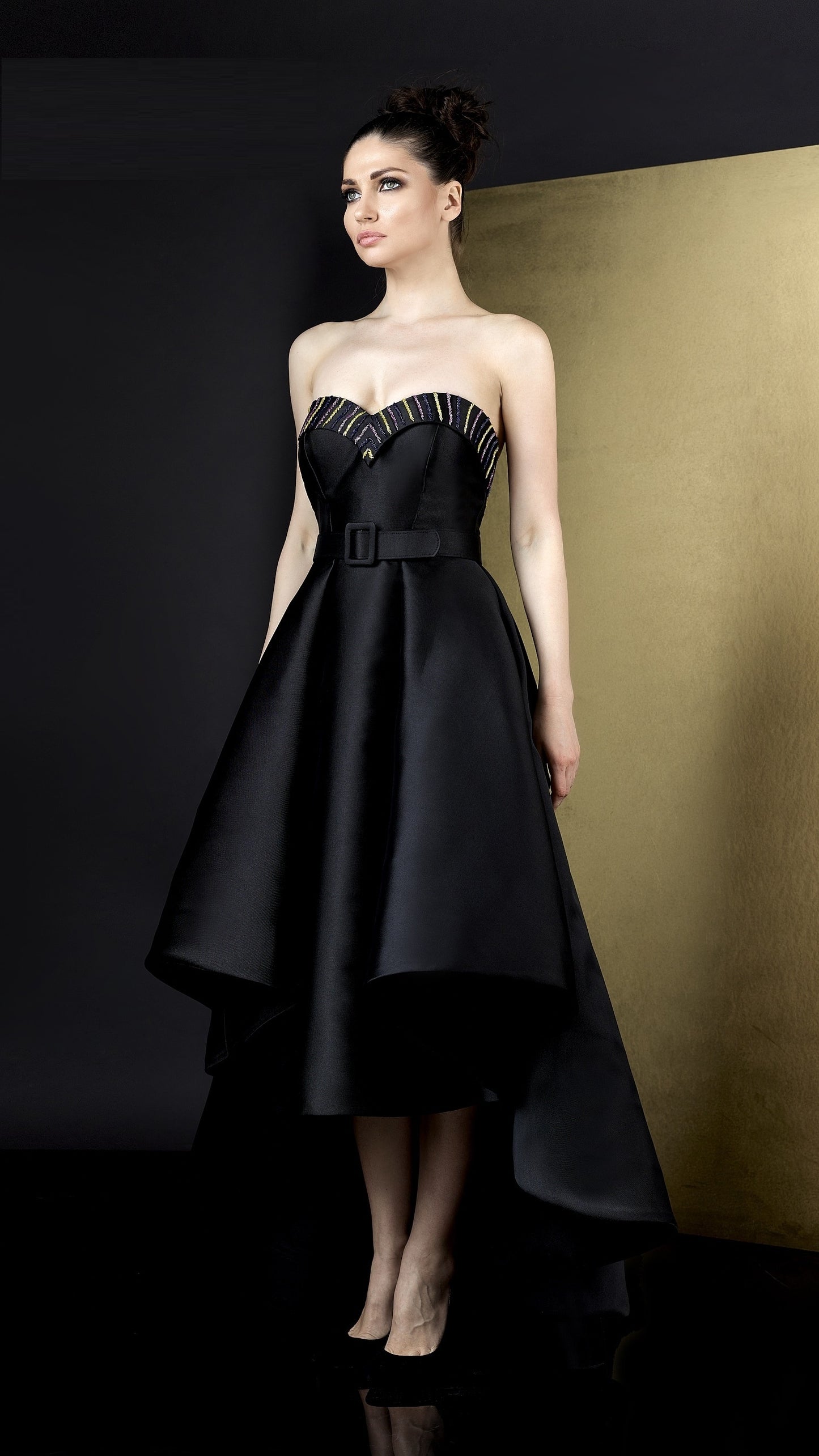 Strapless Mikado High-Low Evening Gown