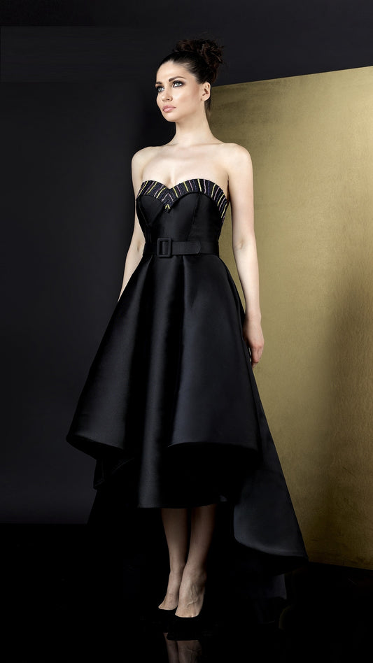 Strapless Mikado High-Low Evening Gown