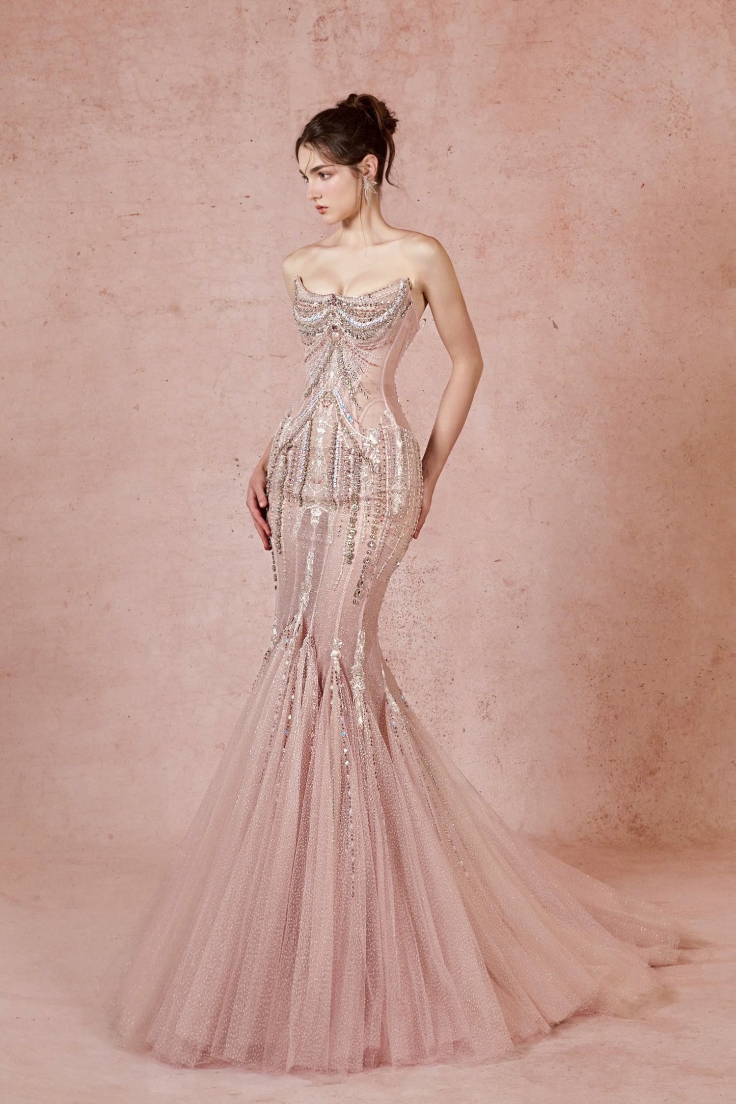 Strapless Flared Godet Gown