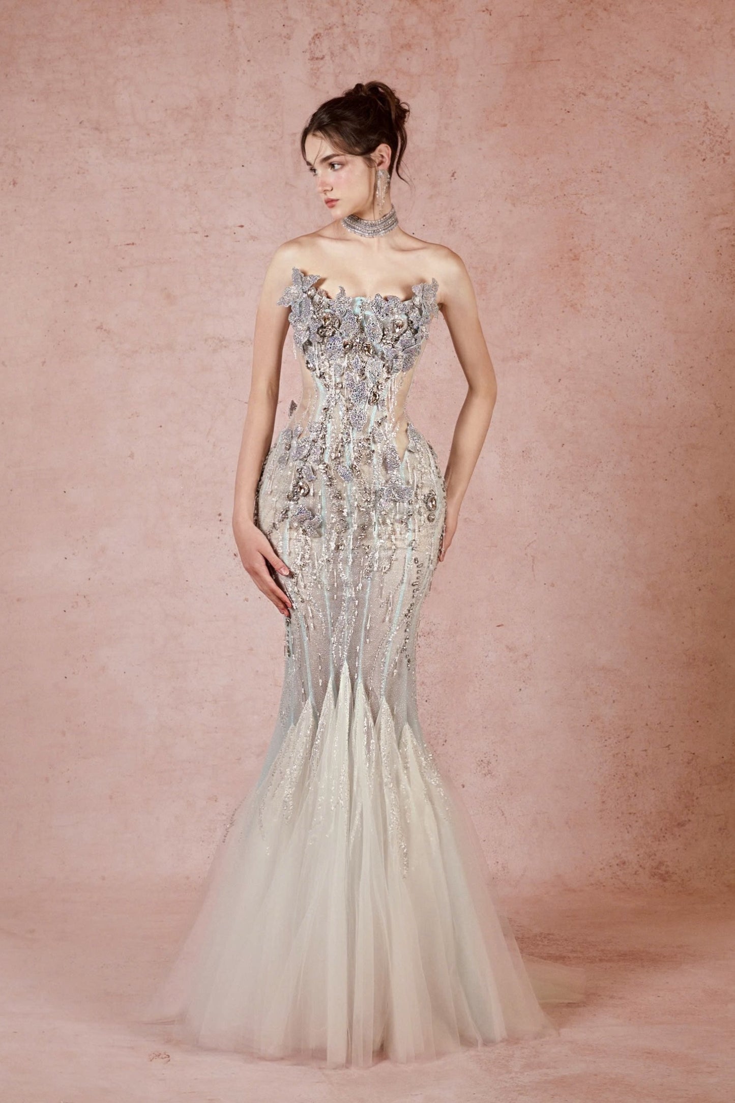 Strapless Flared Godets Gown