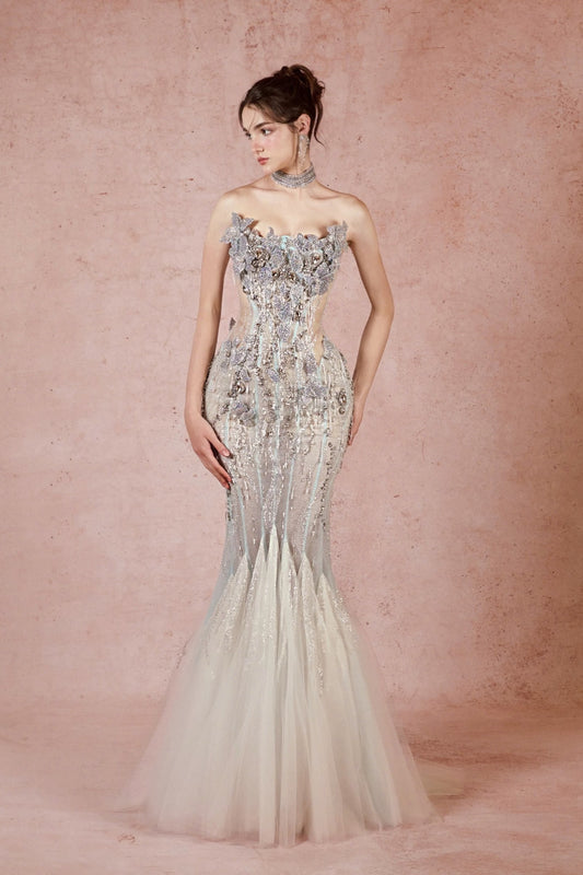 Strapless Flared Godets Gown