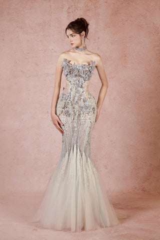 Strapless Flared Godets Gown