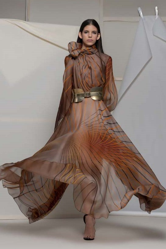 Alzanos Long Sleeve Print Gown