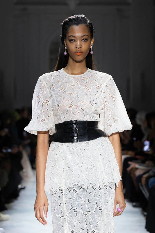 Ivory Lace Tulle Top with Paneled Skirt