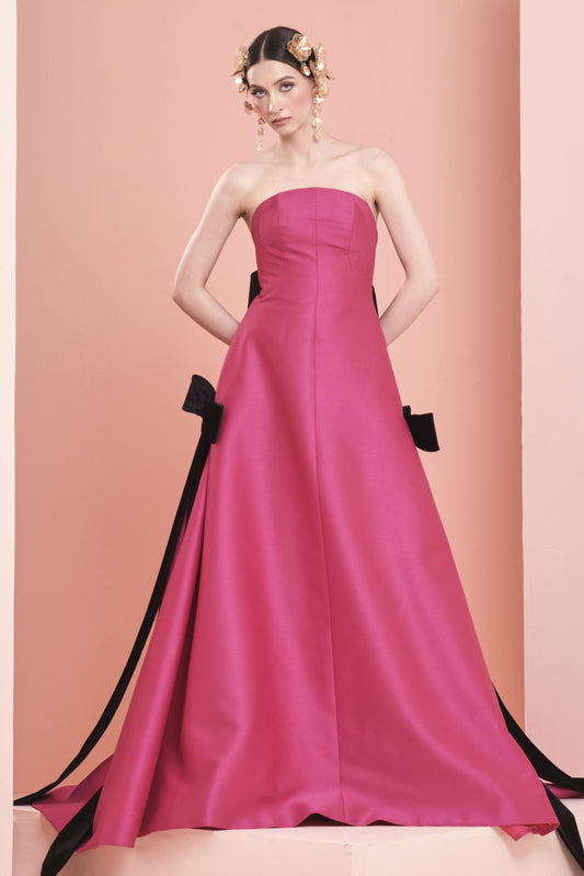 Silk Gazar Strapless Gown