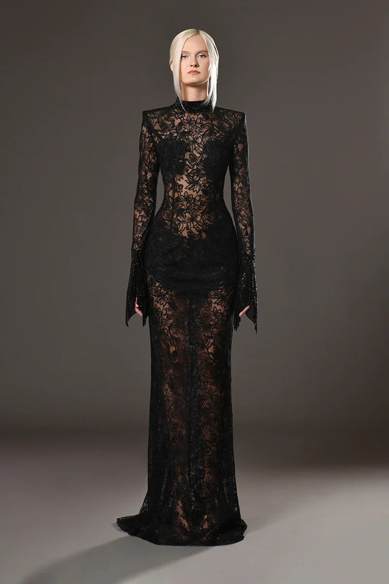 Long Sleeve Illusion Lace Dress