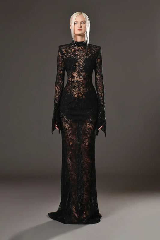 Long Sleeve Illusion Lace Dress