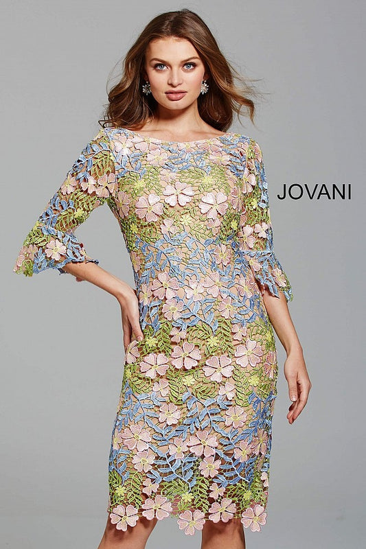Multi Color Floral 3/4 Sleeve Cocktail Dress