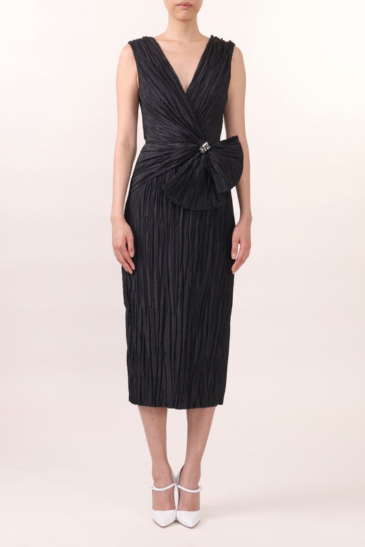 Pleated V-Neck Cocktail Dress