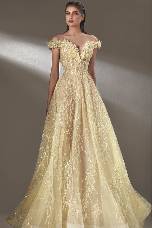Embellished Off Shoulder A-Line  Gown