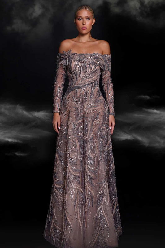 Off Shoulder Sequin Gown