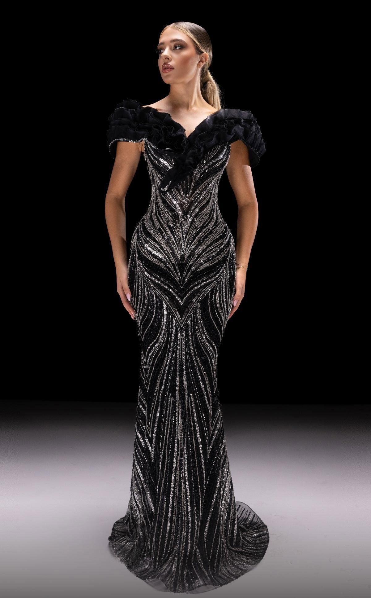 Fully Embellished Short Sleeved Gown
