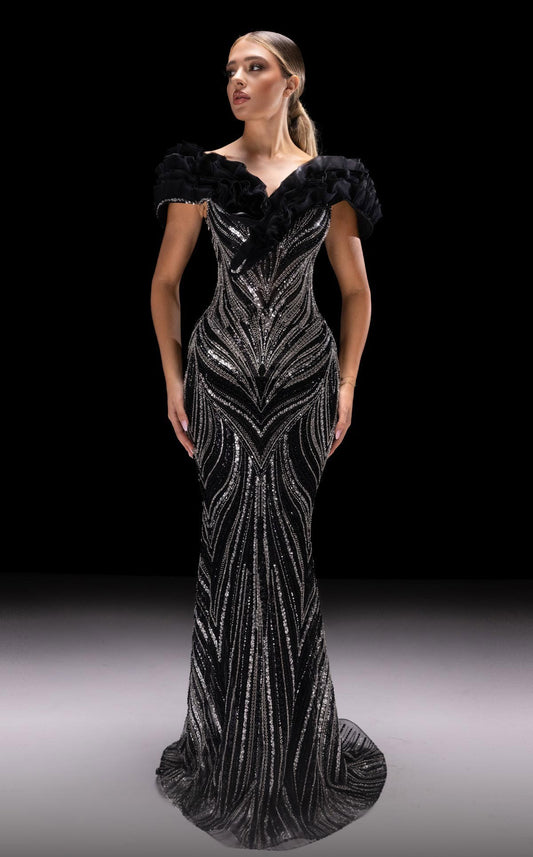 Fully Embellished Short Sleeved Gown