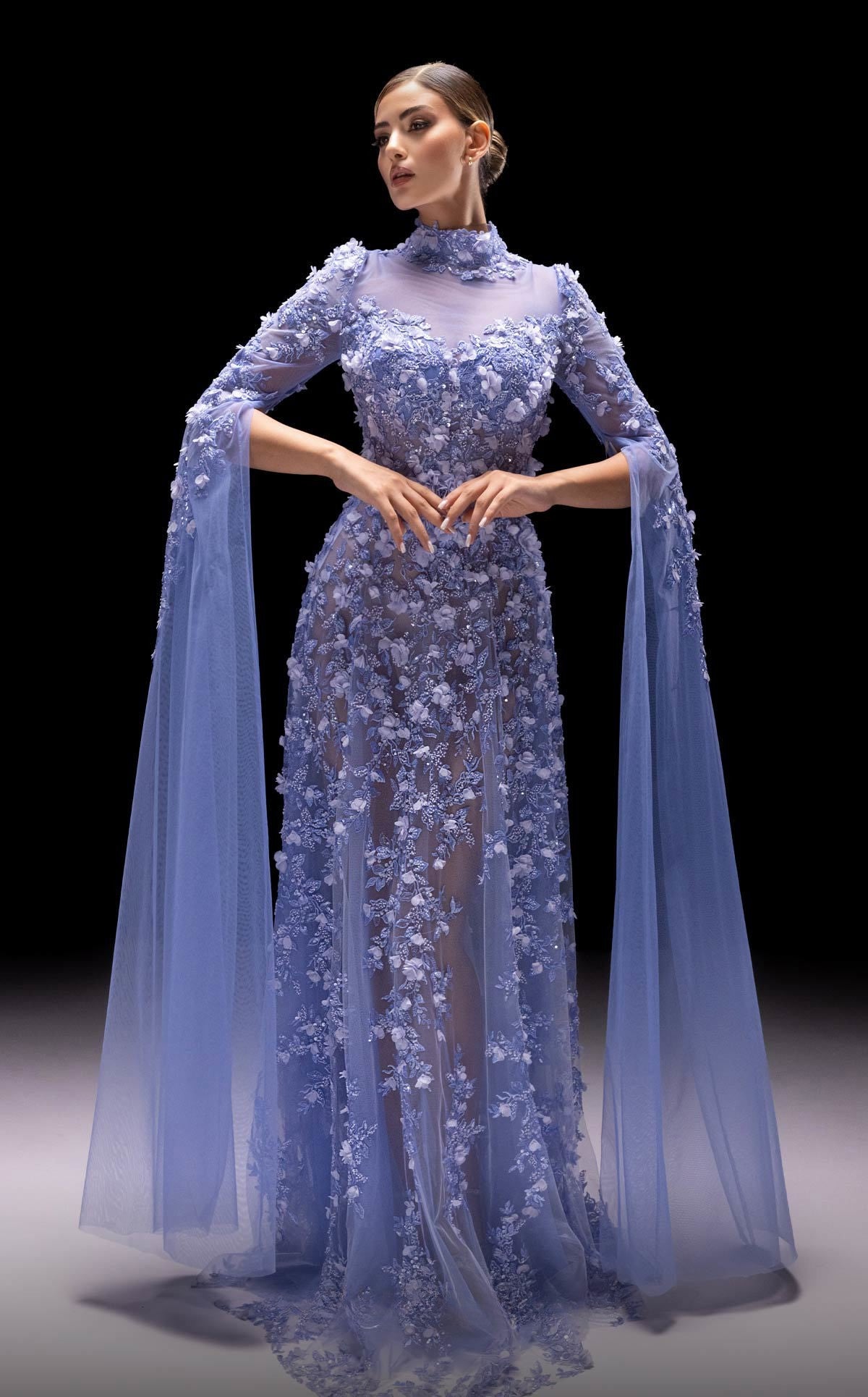 High-Neck Cape Sleeve Gown