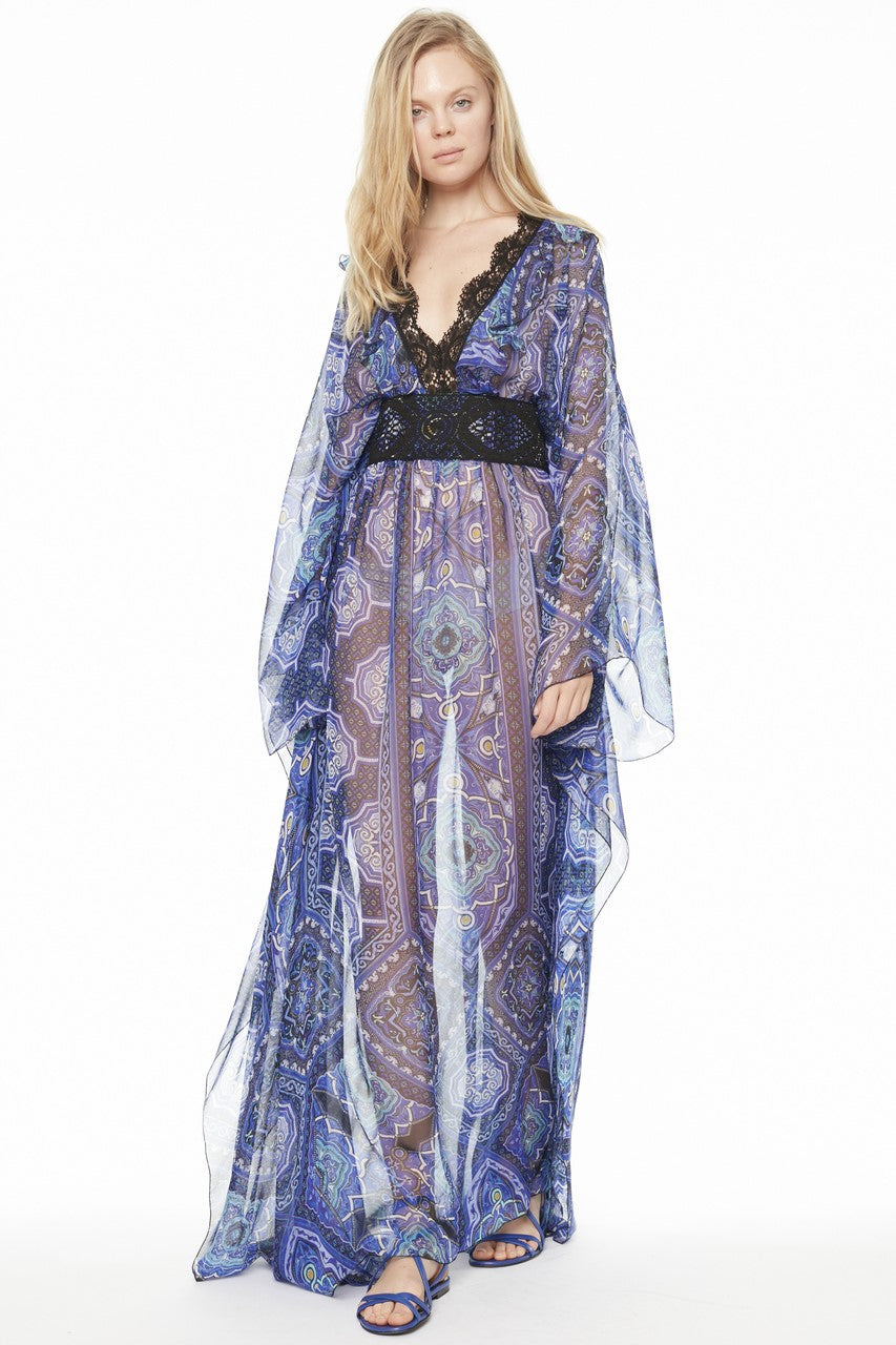 Long Sleeve Printed Chiffon Kaftan