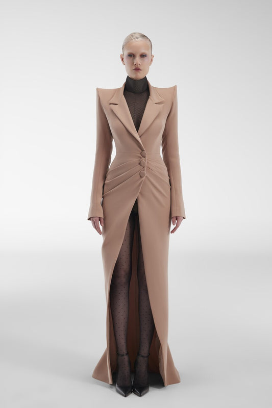 Structured Crepe and Tulle Gown