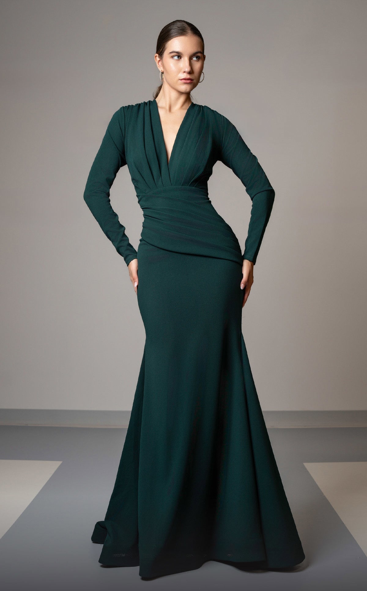 Long Sleeved Pleated Gown