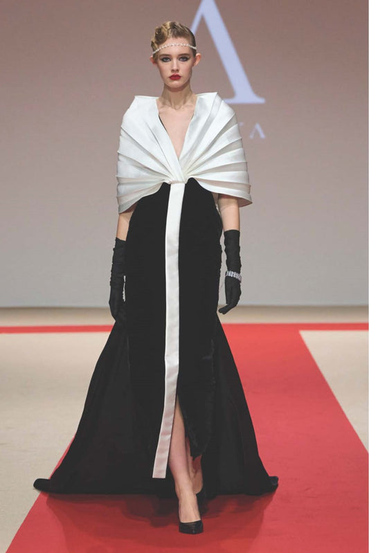 Pleated Sleeve Fitted Gown