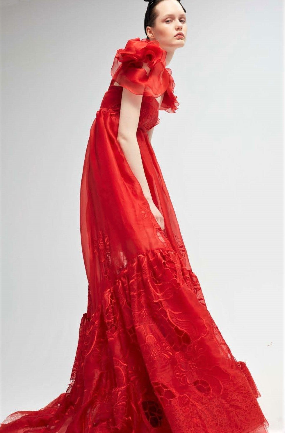 Short Ruffled Sleeve  Gown
