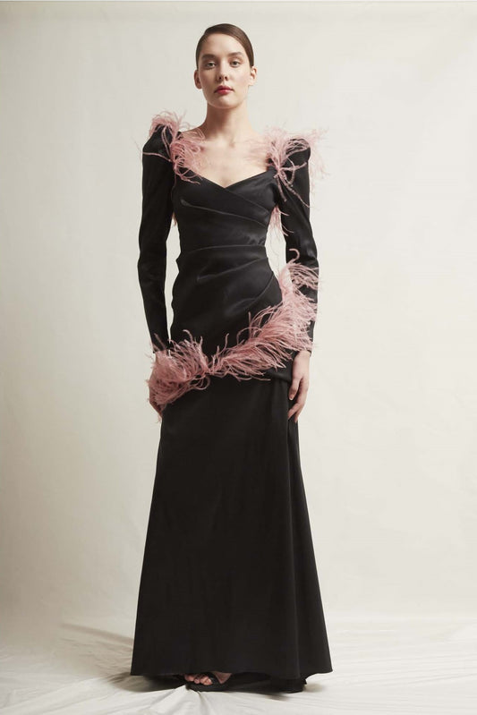 Angelica Long Sleeve Shantung Gown