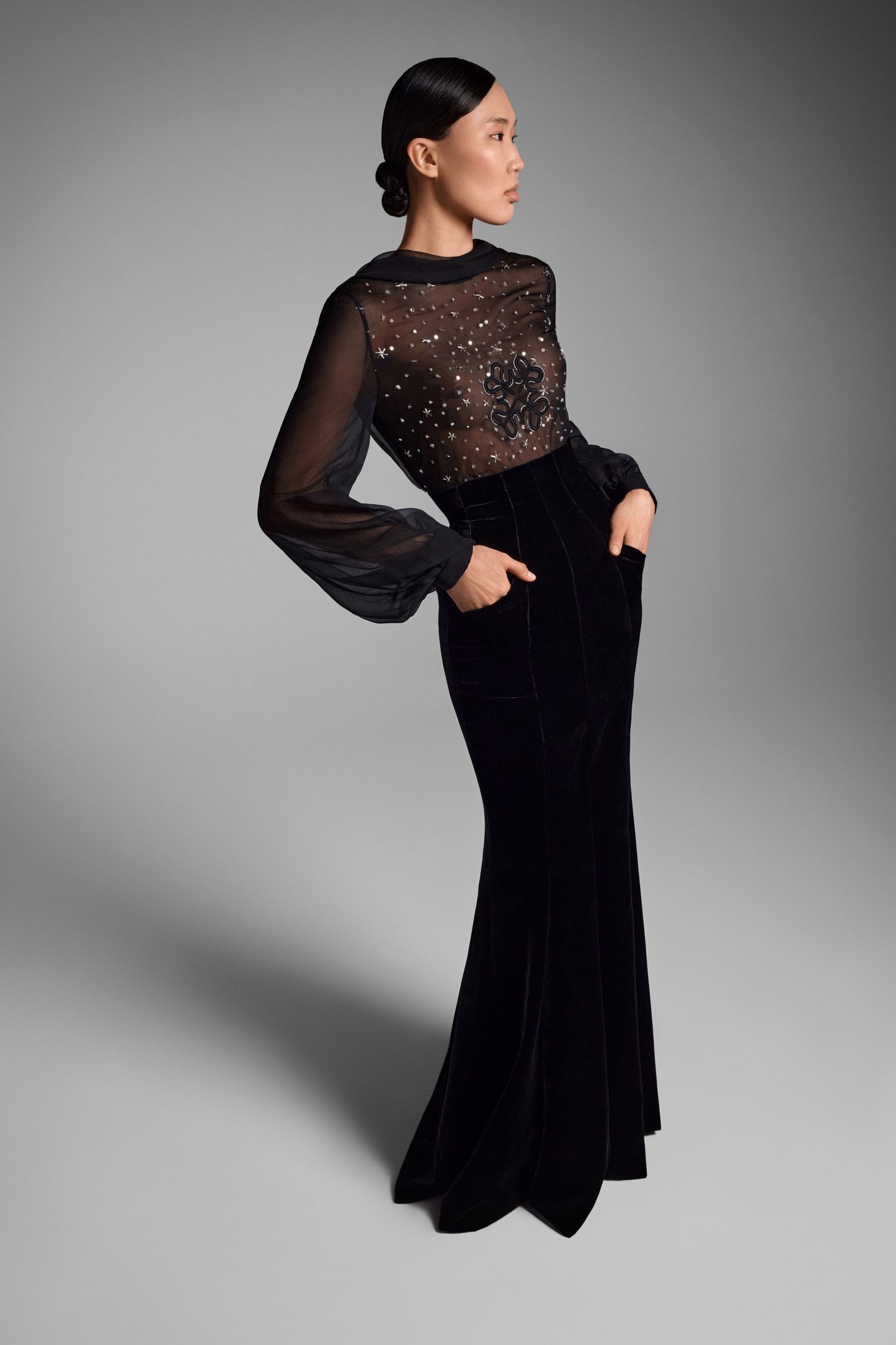 Cowl Neck Open Back Gown