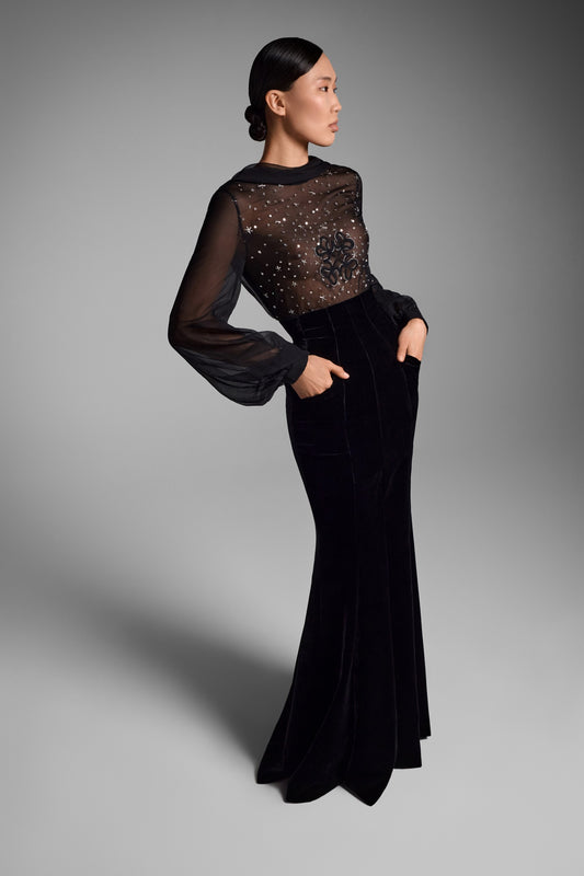 Cowl Neck Open Back Gown