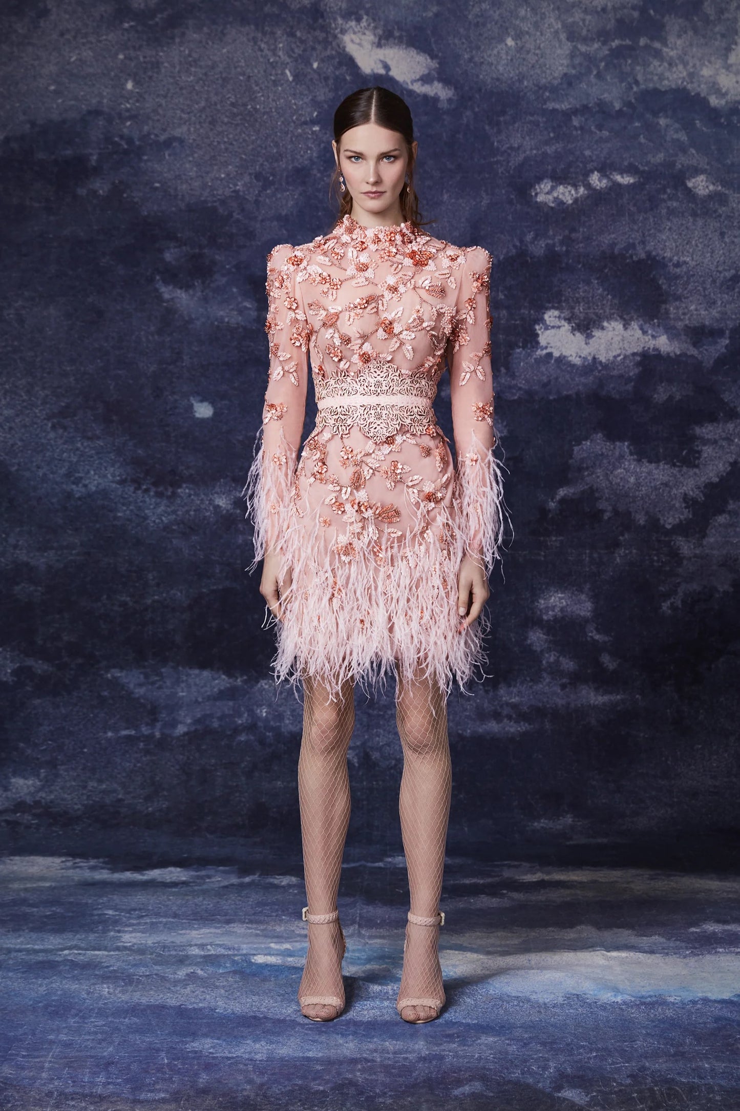 Embroidered Feather Cocktail Dress