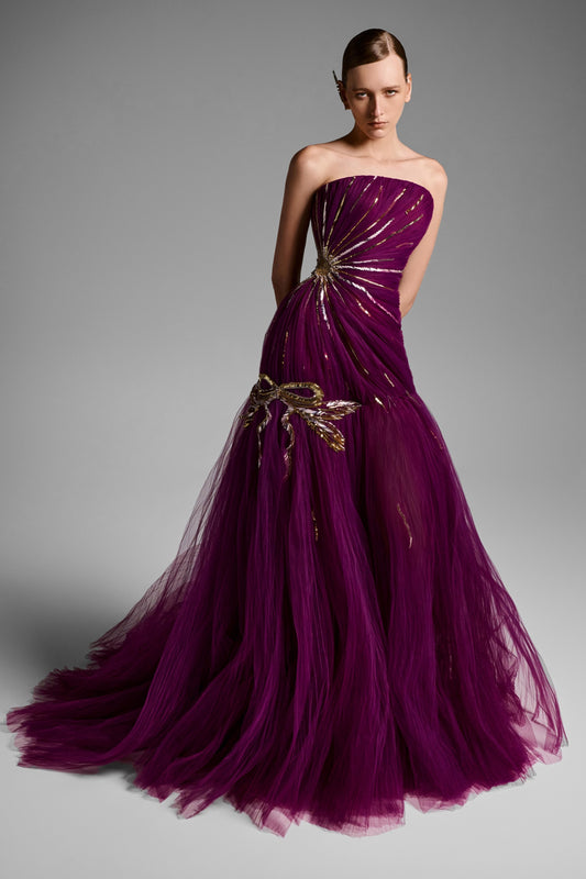Strapless Plum Ball Gown