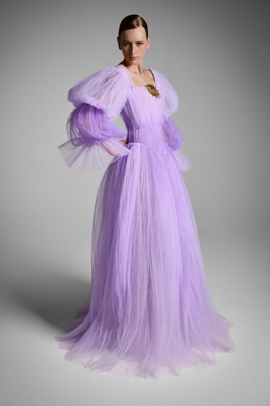 Hand Pleat Tulle Gown