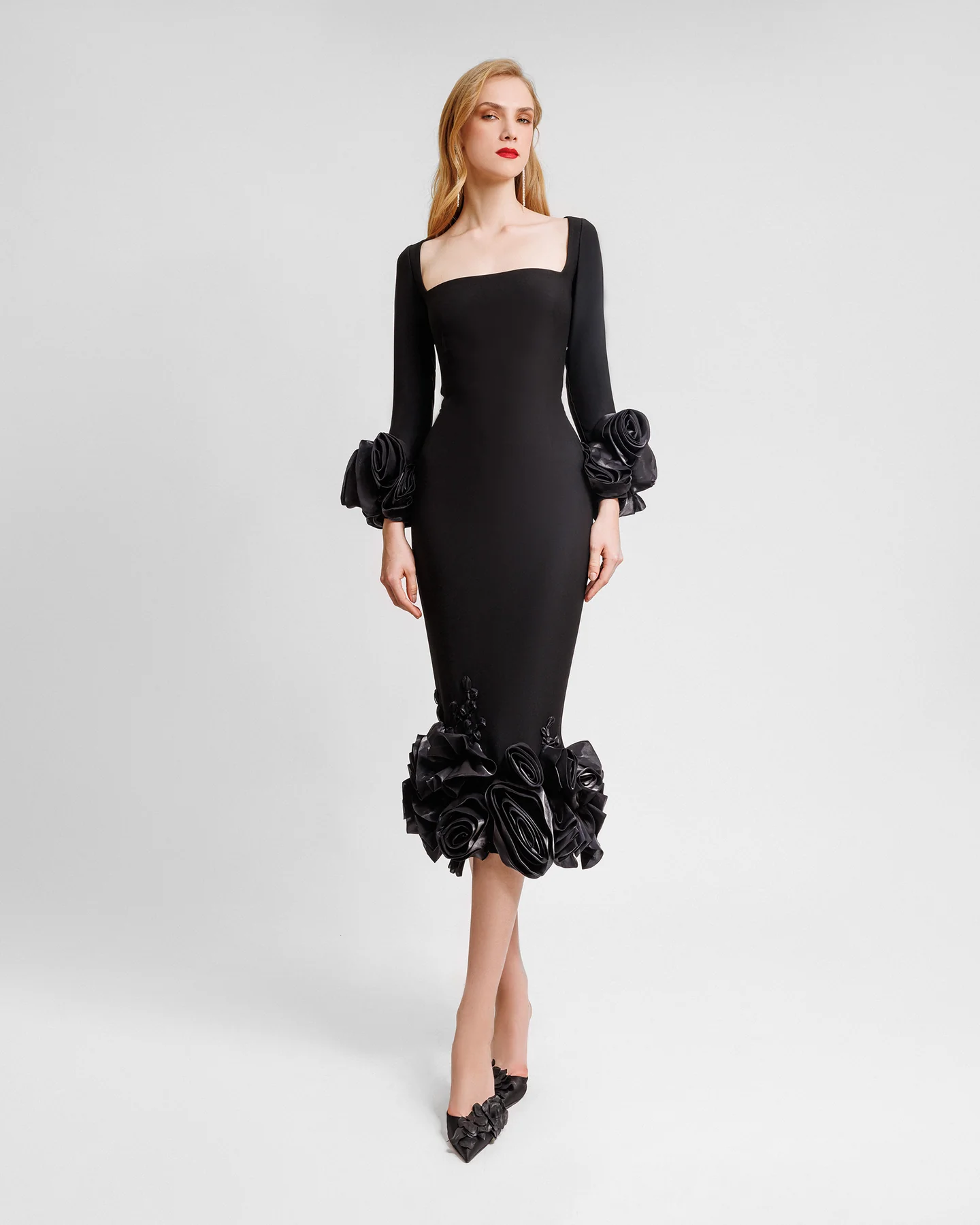 Midi Dress with Floral Cuffs