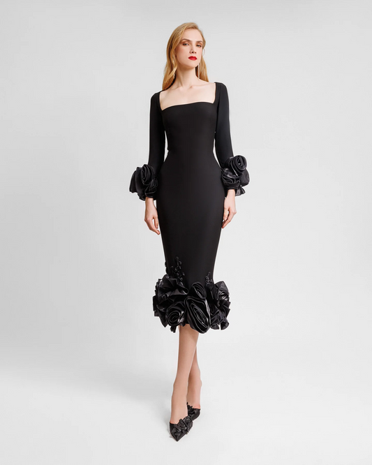 Midi Dress with Floral Cuffs