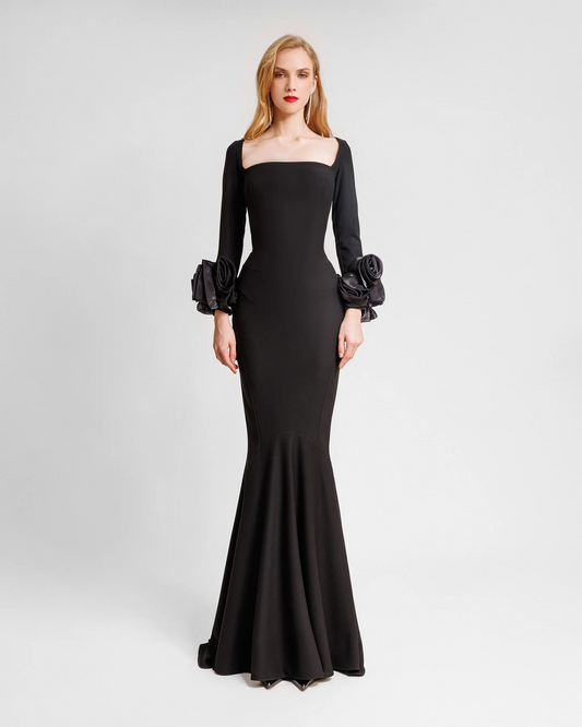 Long Dress with Floral Cuffs