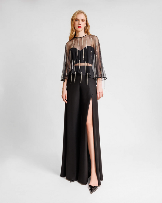 Top with Pants and Beaded Overlay
