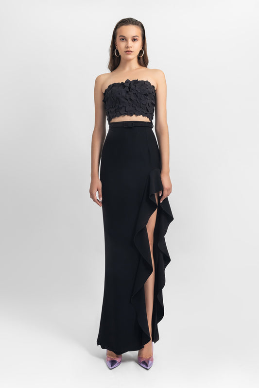 Laser-Cut Top and Crepe Skirt