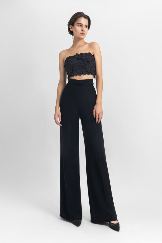 Laser-Cut Top and Crepe Pants
