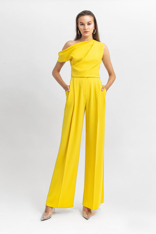 Asymmetrical-Cut Crepe Top and Pants