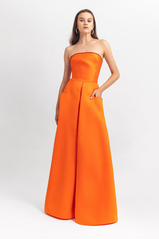 Strapless Satin A-Line Gown