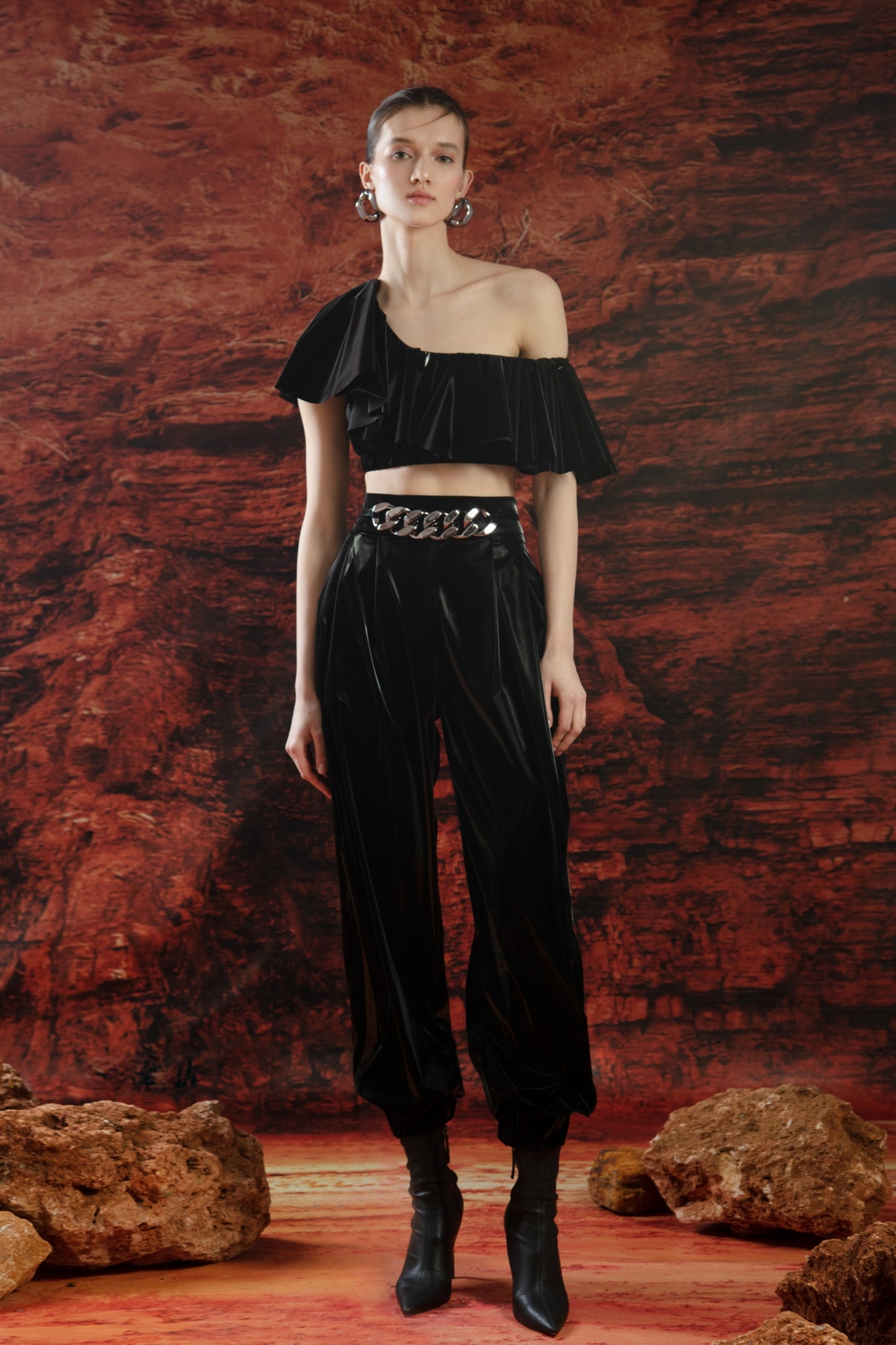 Flared Crop Top with Latex Pants