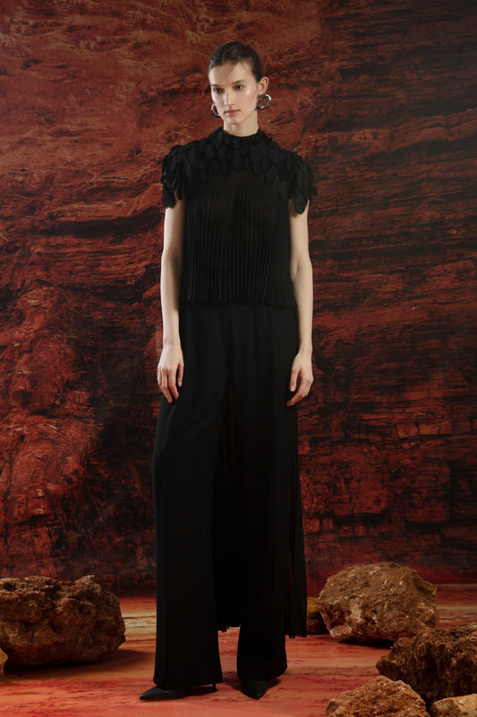 Black Top with Crepe Pants