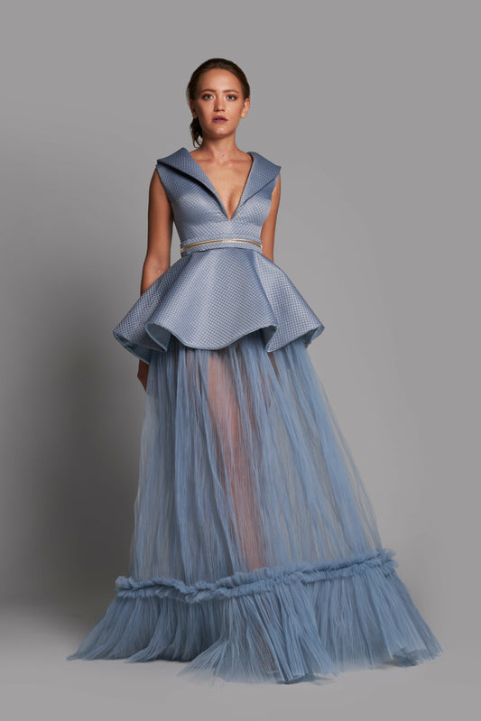Sleeveless Peplum A-Line Gown