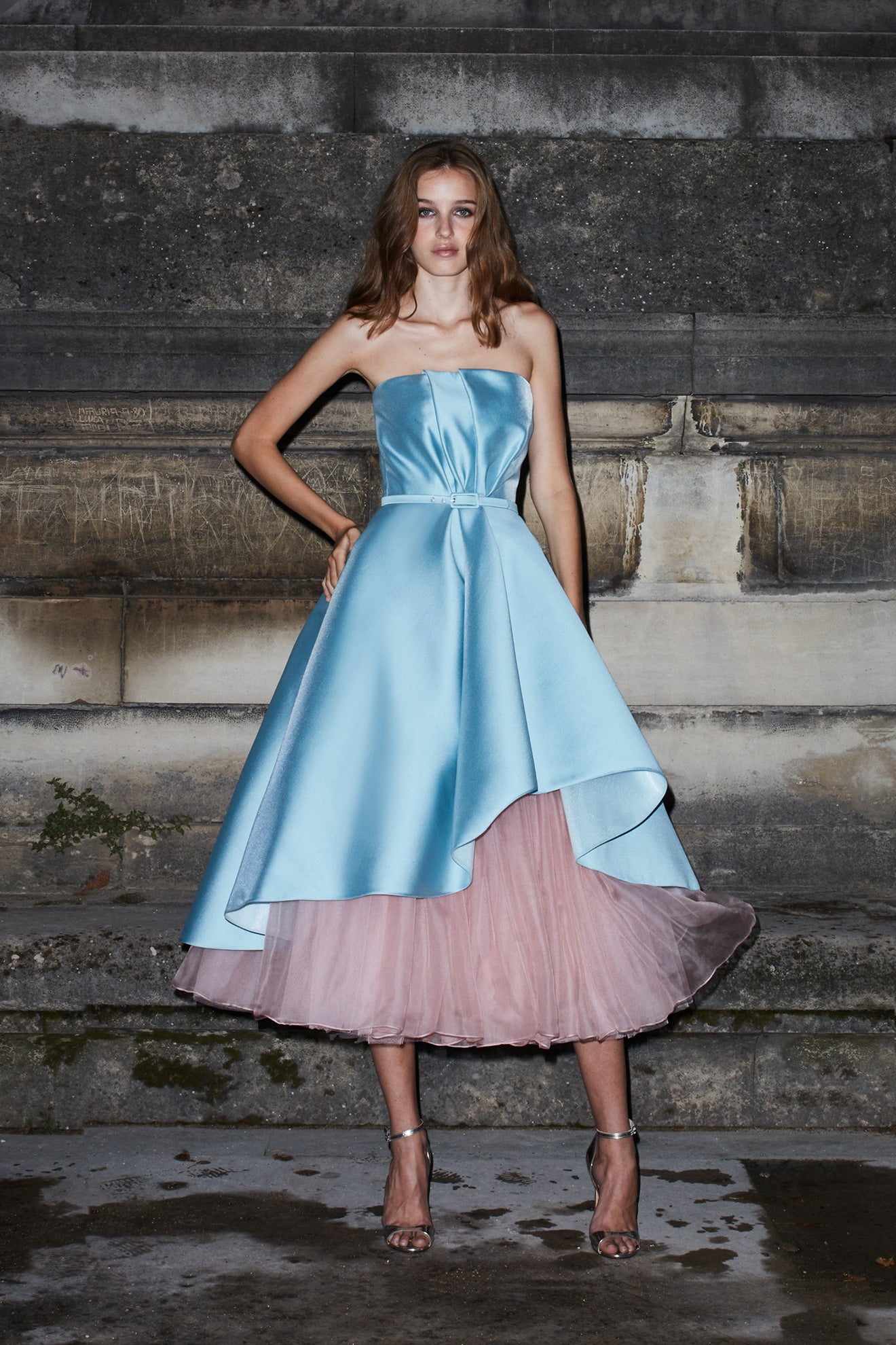 Strapless Satin Midi Gown