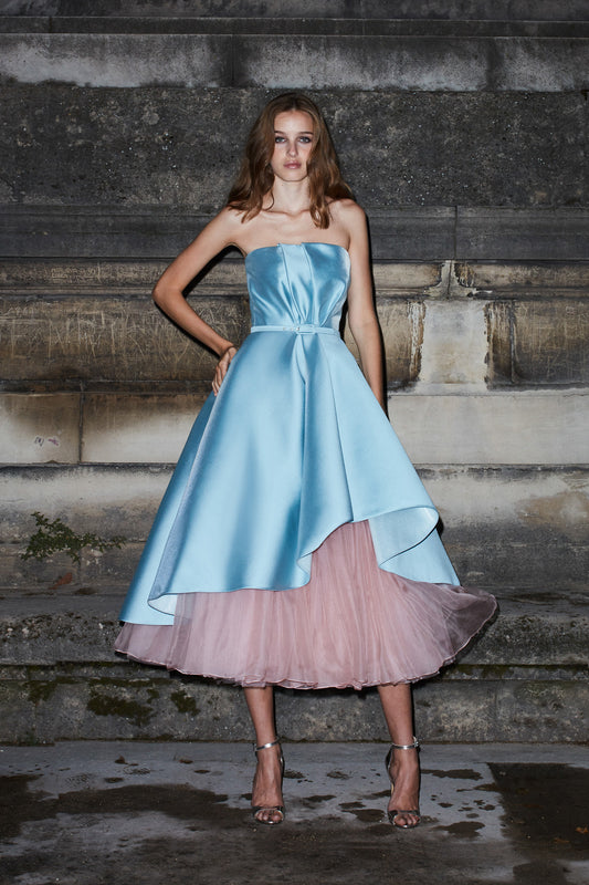 Strapless Satin Midi Gown