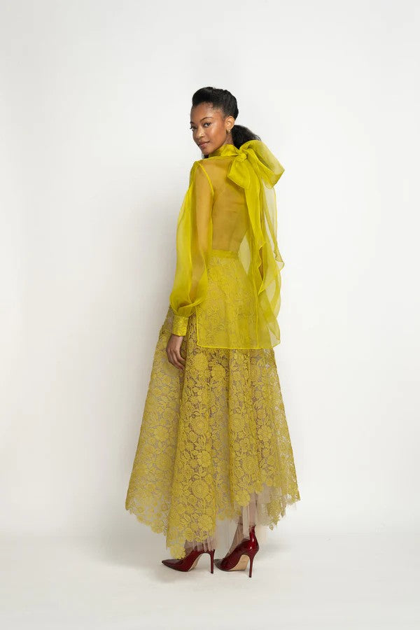 Chartreuse Smita Lace and Silk Organza Blouse
